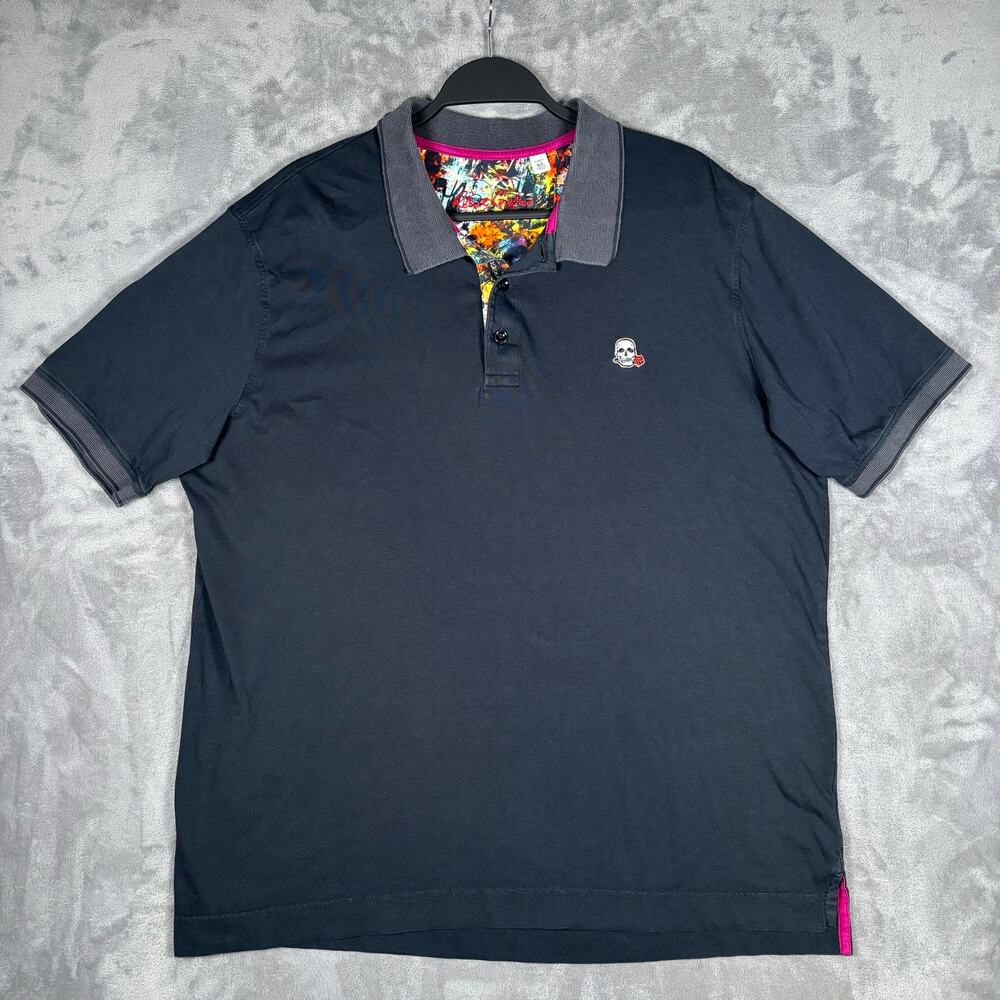 Robert Graham Skull Rose Embroidered Supima Cotton Polo Shirt Men’s XL Black